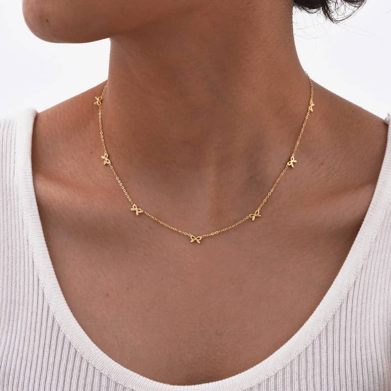 18K Gold Bow Pendant Necklace | Tarnish-Free Station Chain