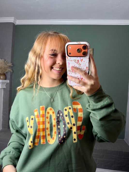 Spooky Retro Checkered Halloween Graphic Sweatshirt