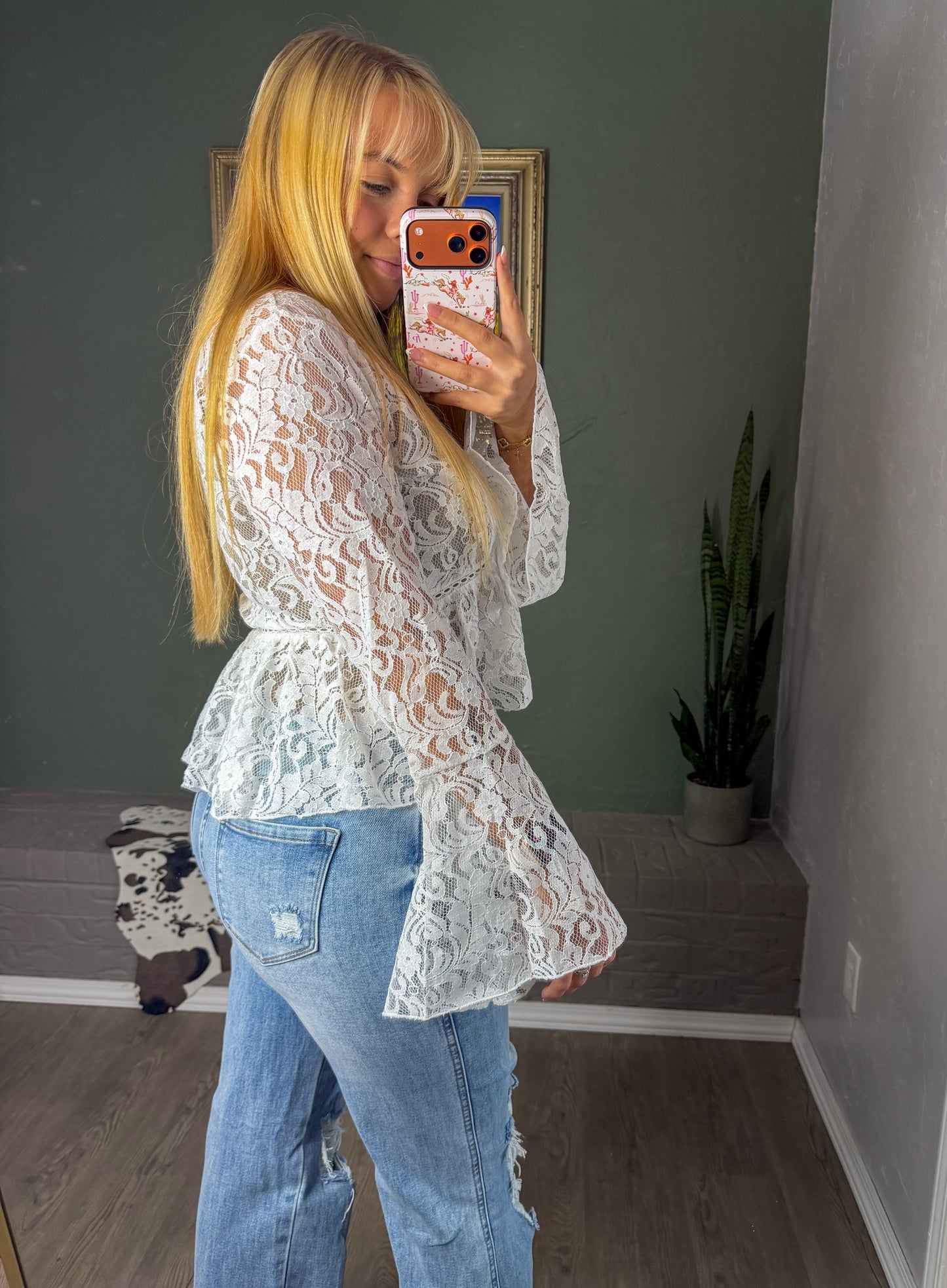 V-Neck Peplum Lace Blouse