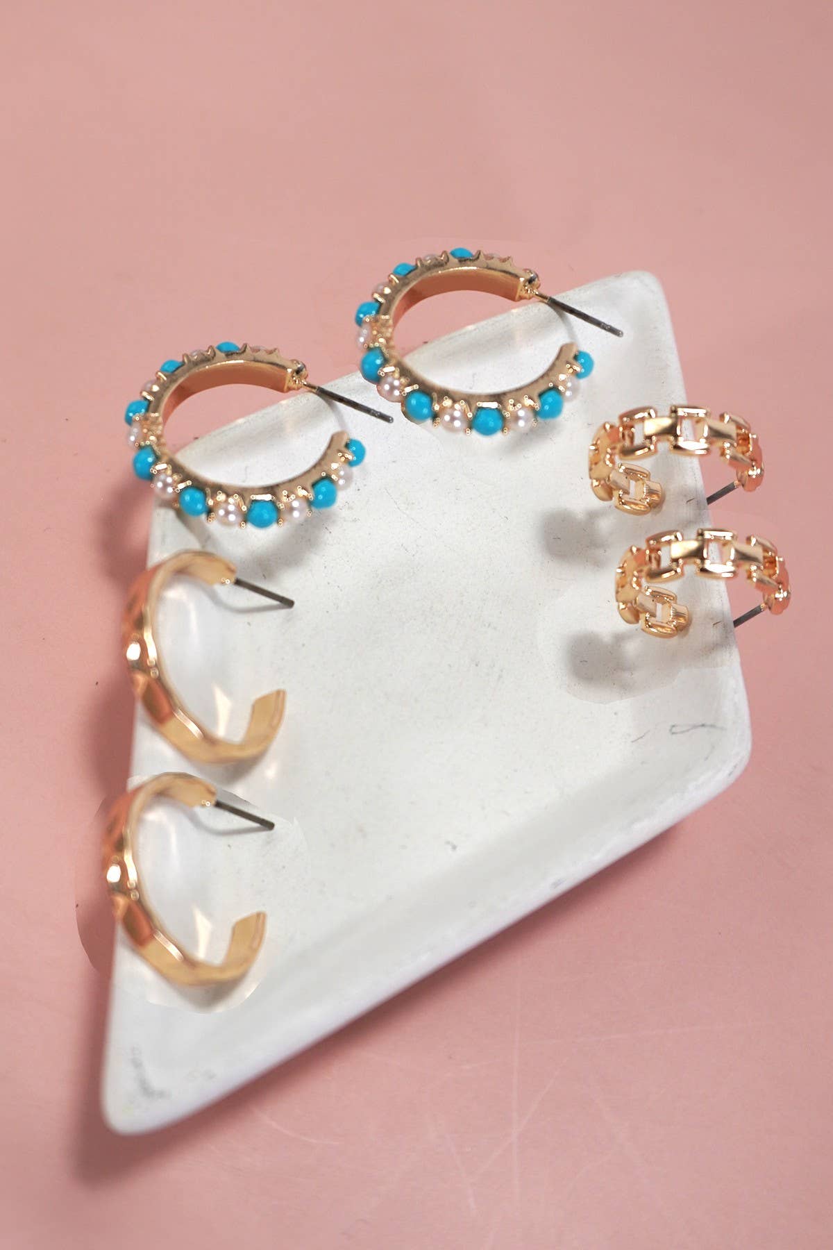 Trio Hoop Earring Set | Link, Diamond Cut & Turquoise Pearl