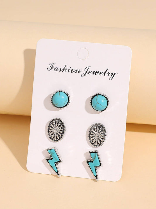 Turquoise stud earrings set