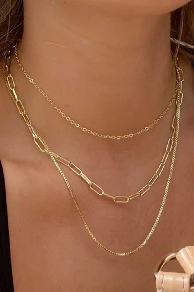 18K Gold Triple Layered Chain Necklace | Tarnish-Free