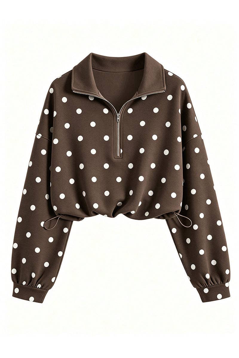 Polka Dot Half-Zip Crop Sweatshirt