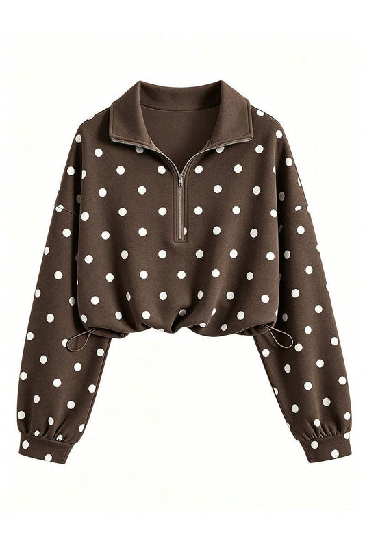 Polka Dot Half-Zip Crop Sweatshirt