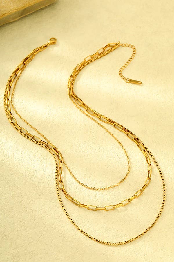 18K Gold Triple Layered Chain Necklace | Tarnish-Free