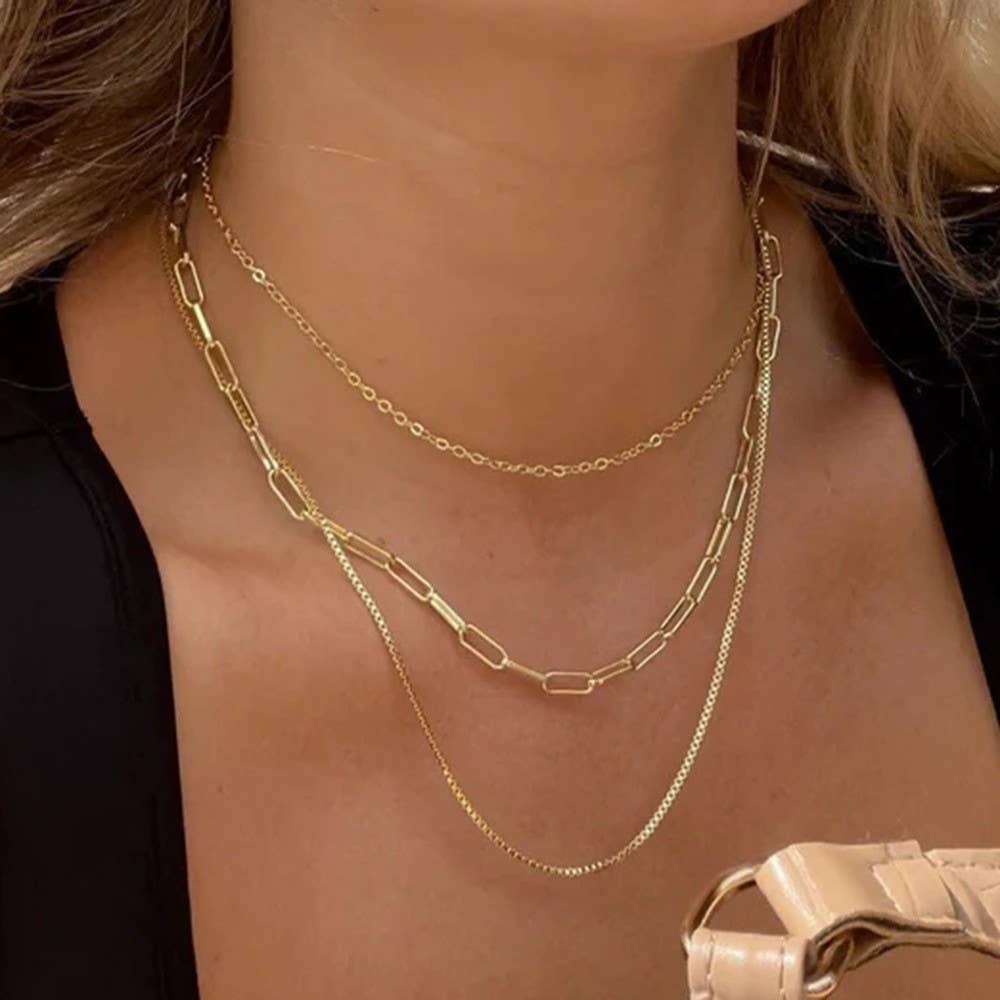 18K Gold Triple Layered Chain Necklace | Tarnish-Free