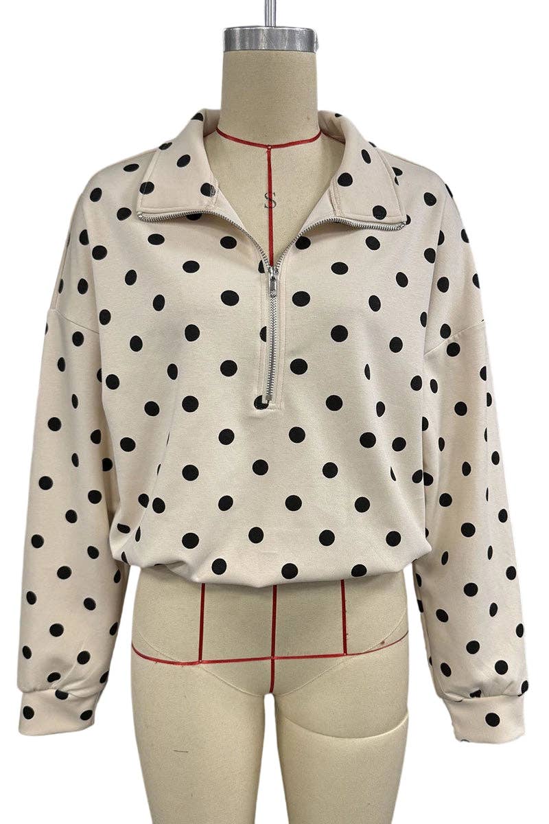 Polka Dot Half-Zip Crop Sweatshirt