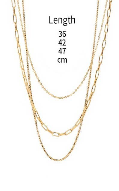 18K Gold Triple Layered Chain Necklace | Tarnish-Free