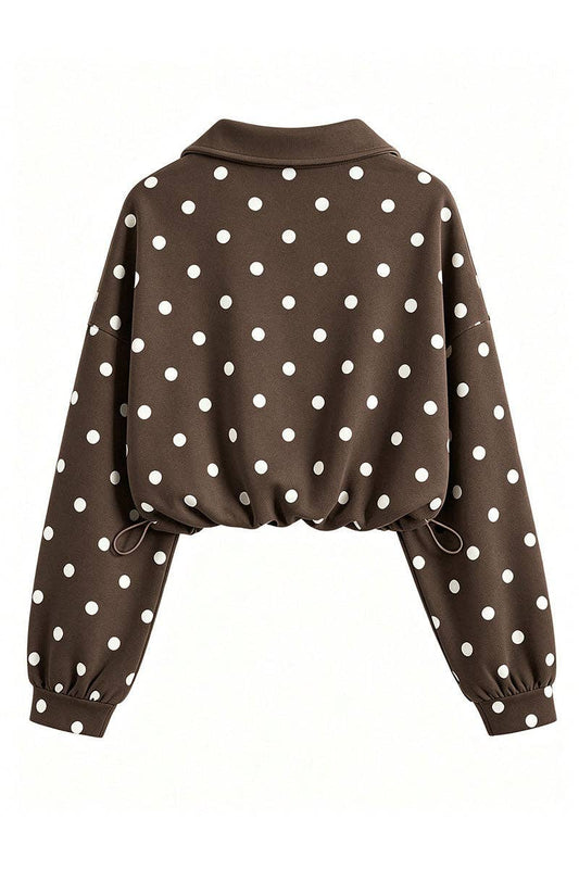 Polka Dot Half-Zip Crop Sweatshirt