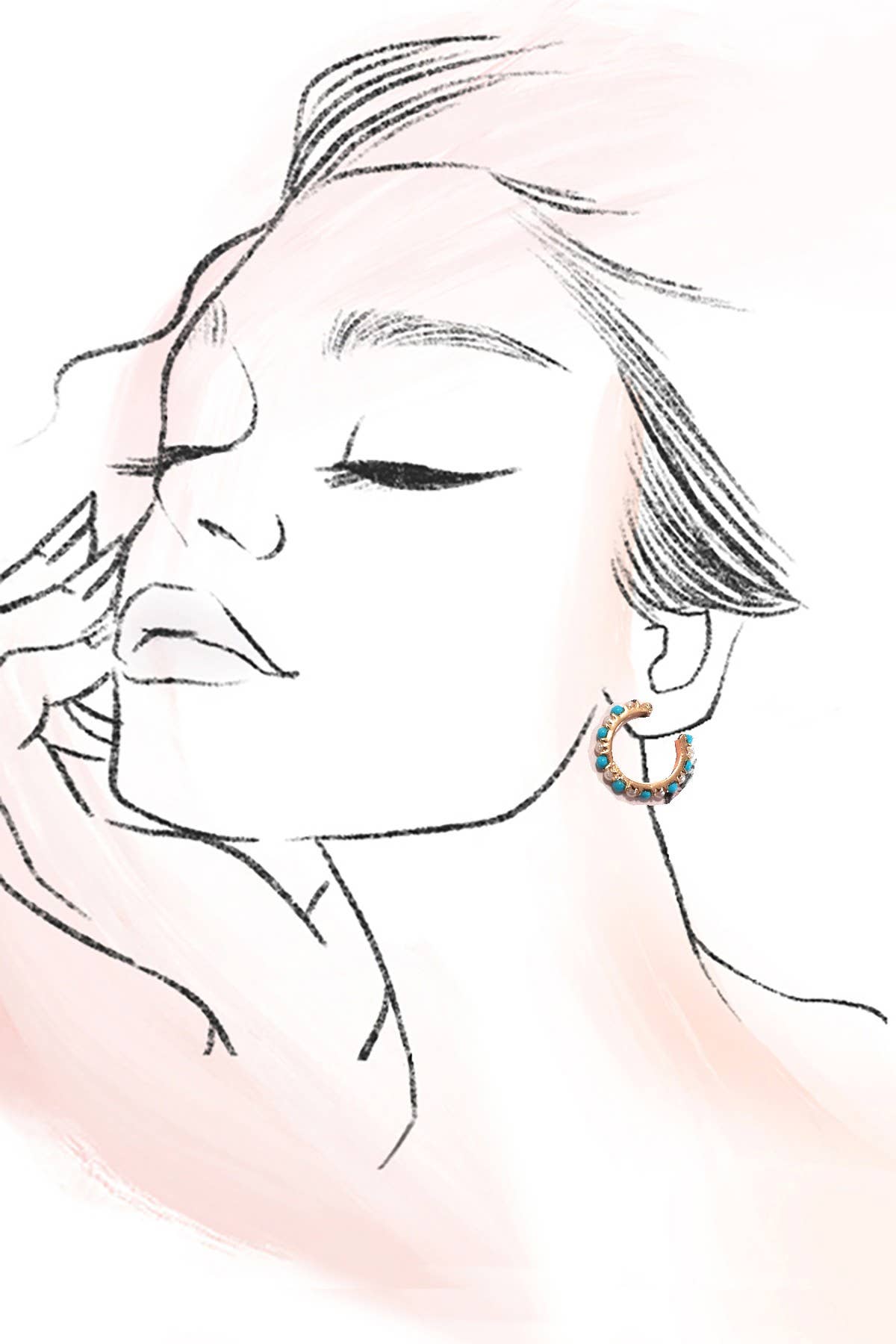 Trio Hoop Earring Set | Link, Diamond Cut & Turquoise Pearl