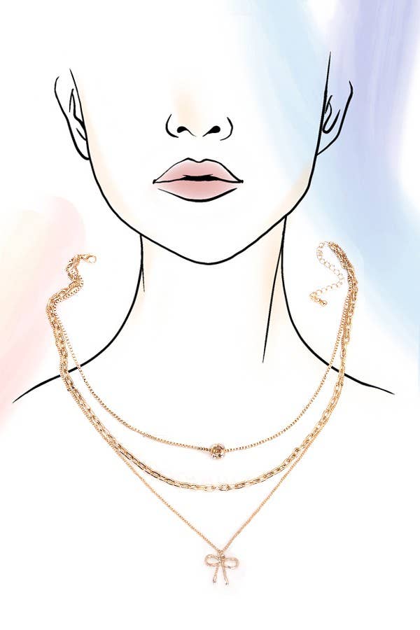 Multi-Layer Pearl & Bow Charm Necklace | Gold