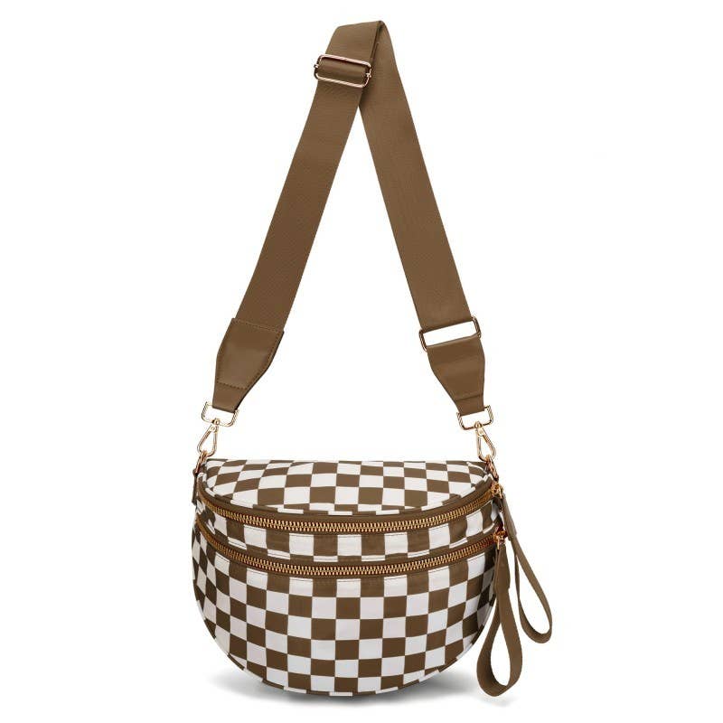Checkered Leopard Crossbody Sling Bag