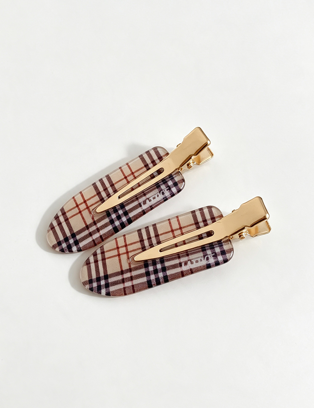 Ladies Rhinestone & Letter Decor Plaid Pattern Hair Clip