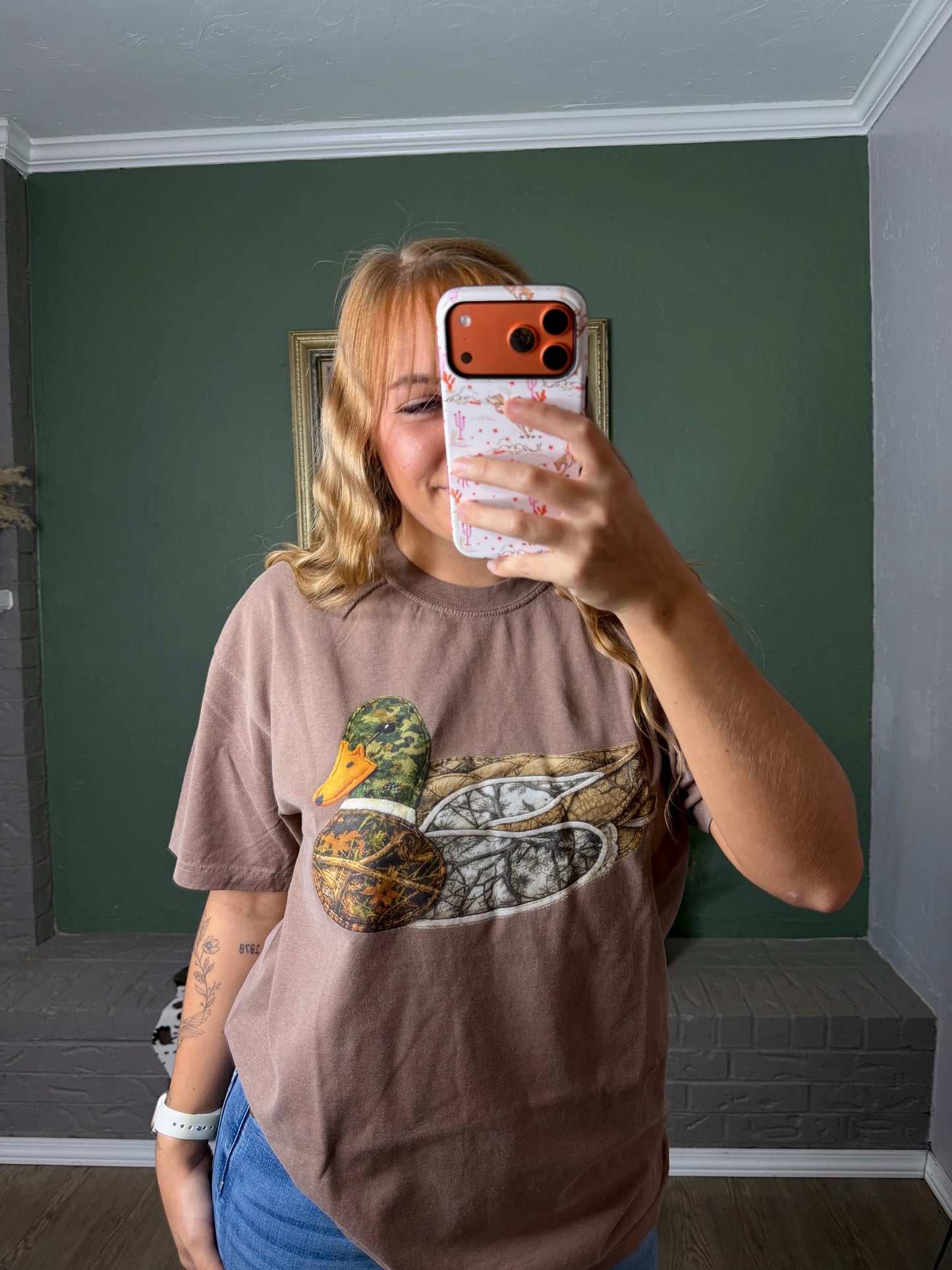 Faux Patch Camo Duck Comfort Colors Graphic Tshirt, Mallard