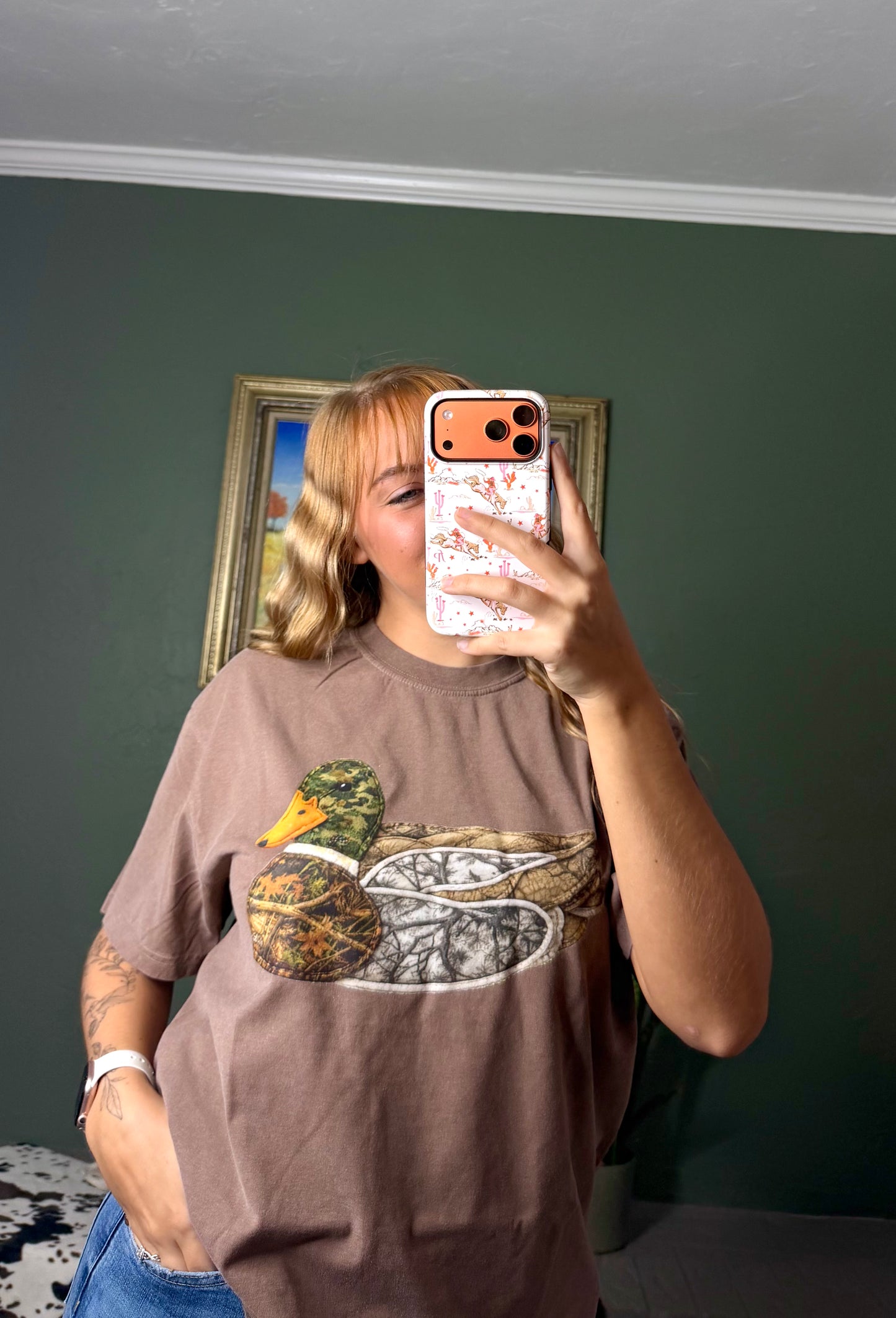 Faux Patch Camo Duck Comfort Colors Graphic Tshirt, Mallard