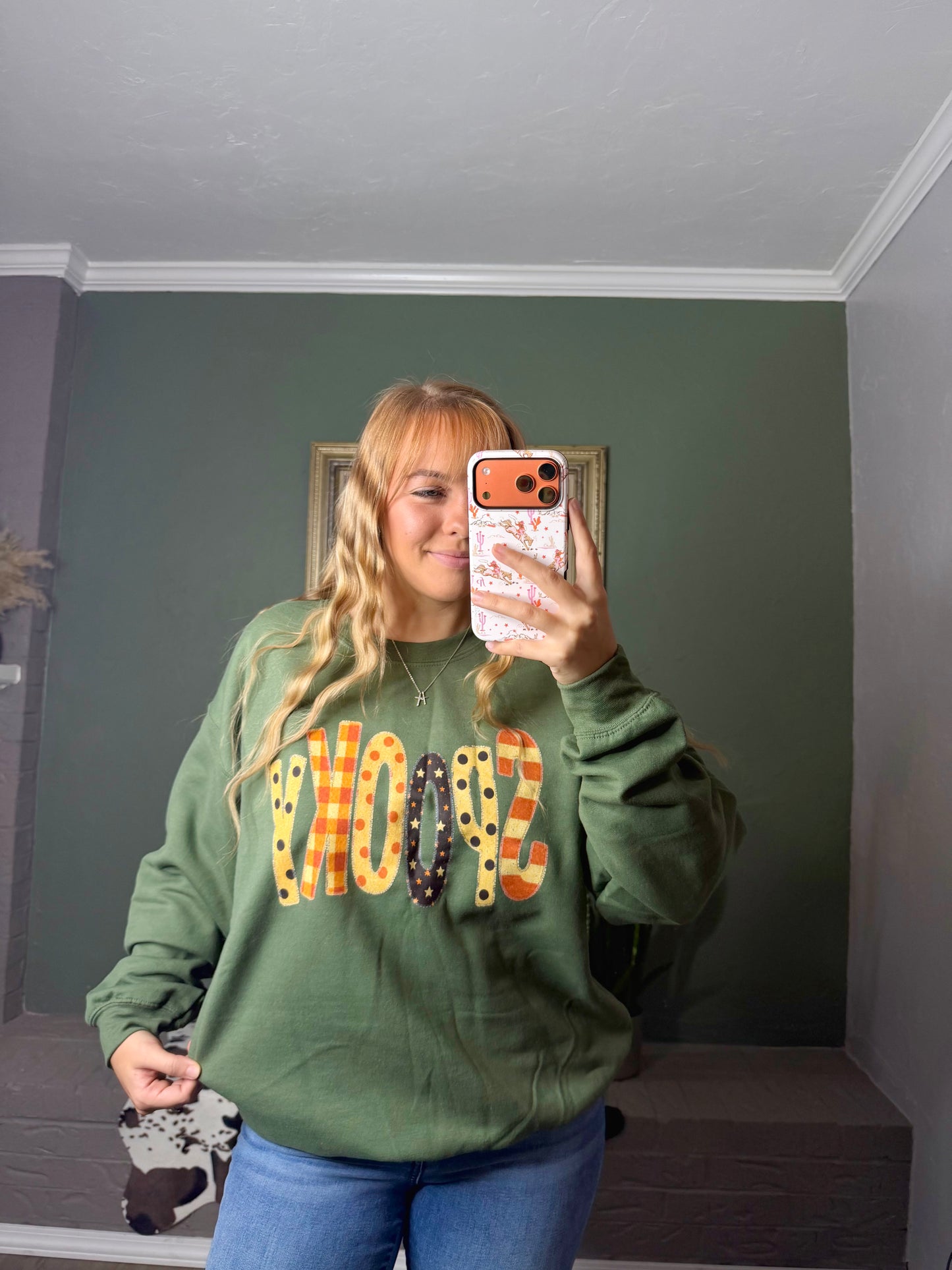 Spooky Retro Checkered Halloween Graphic Sweatshirt
