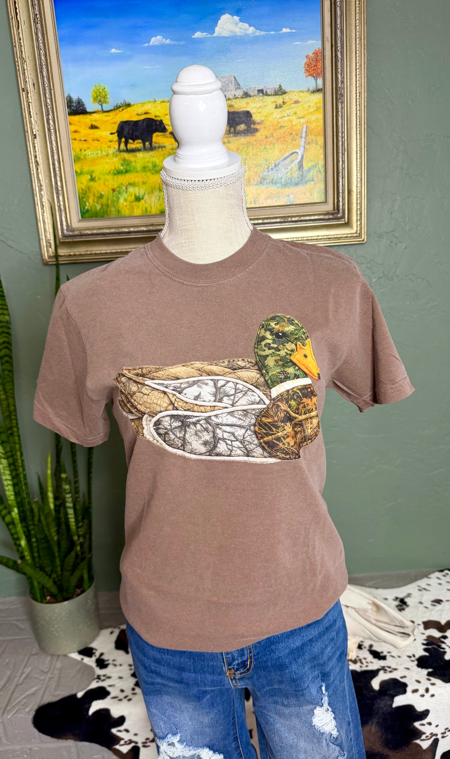 Faux Patch Camo Duck Comfort Colors Graphic Tshirt, Mallard
