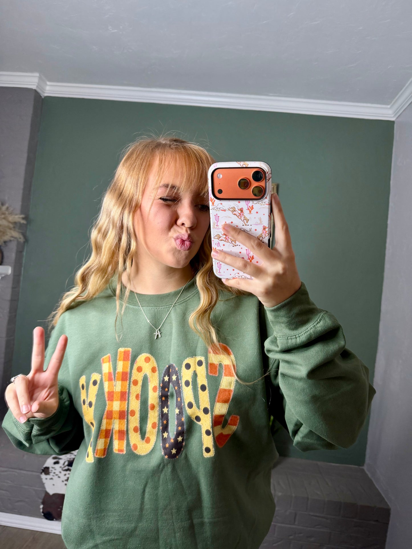 Spooky Retro Checkered Halloween Graphic Sweatshirt