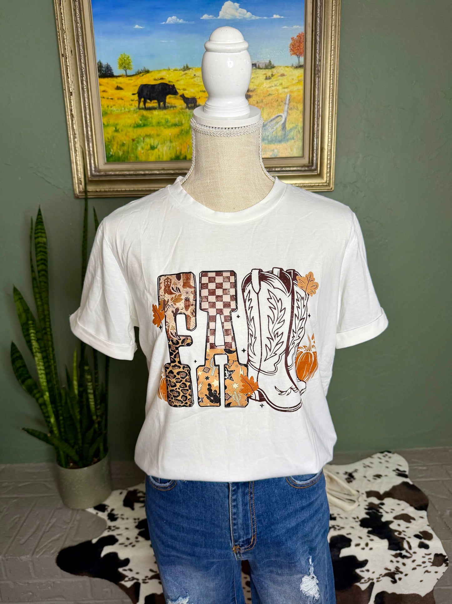 FALL Letter Print Western Thanksgiving Graphic Tee | S-3XL