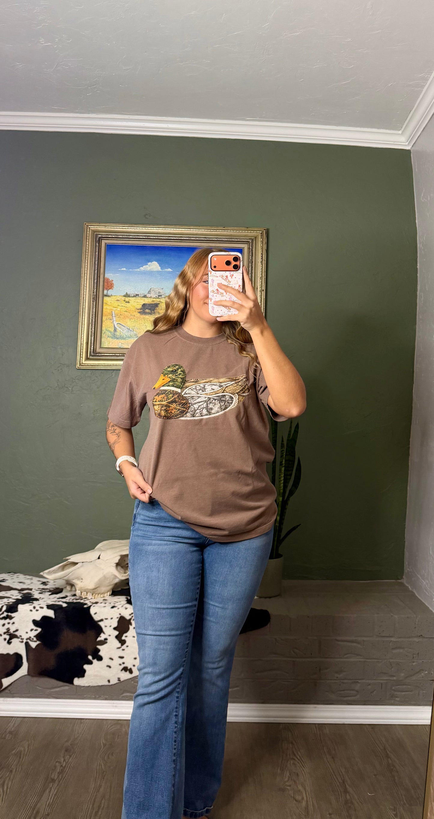 Faux Patch Camo Duck Comfort Colors Graphic Tshirt, Mallard