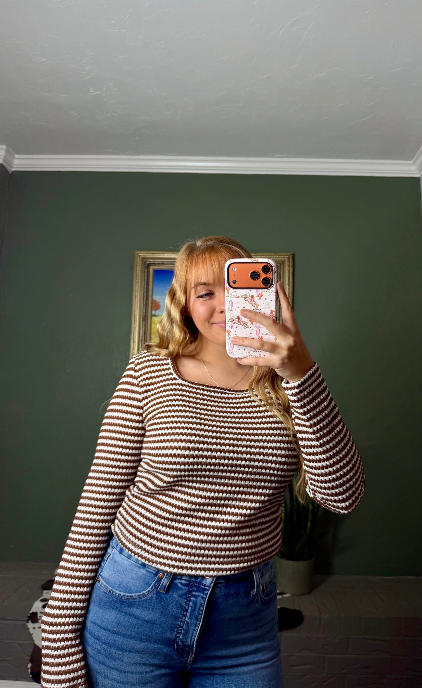 Striped Knit Top Trendy Fitted Square Neck