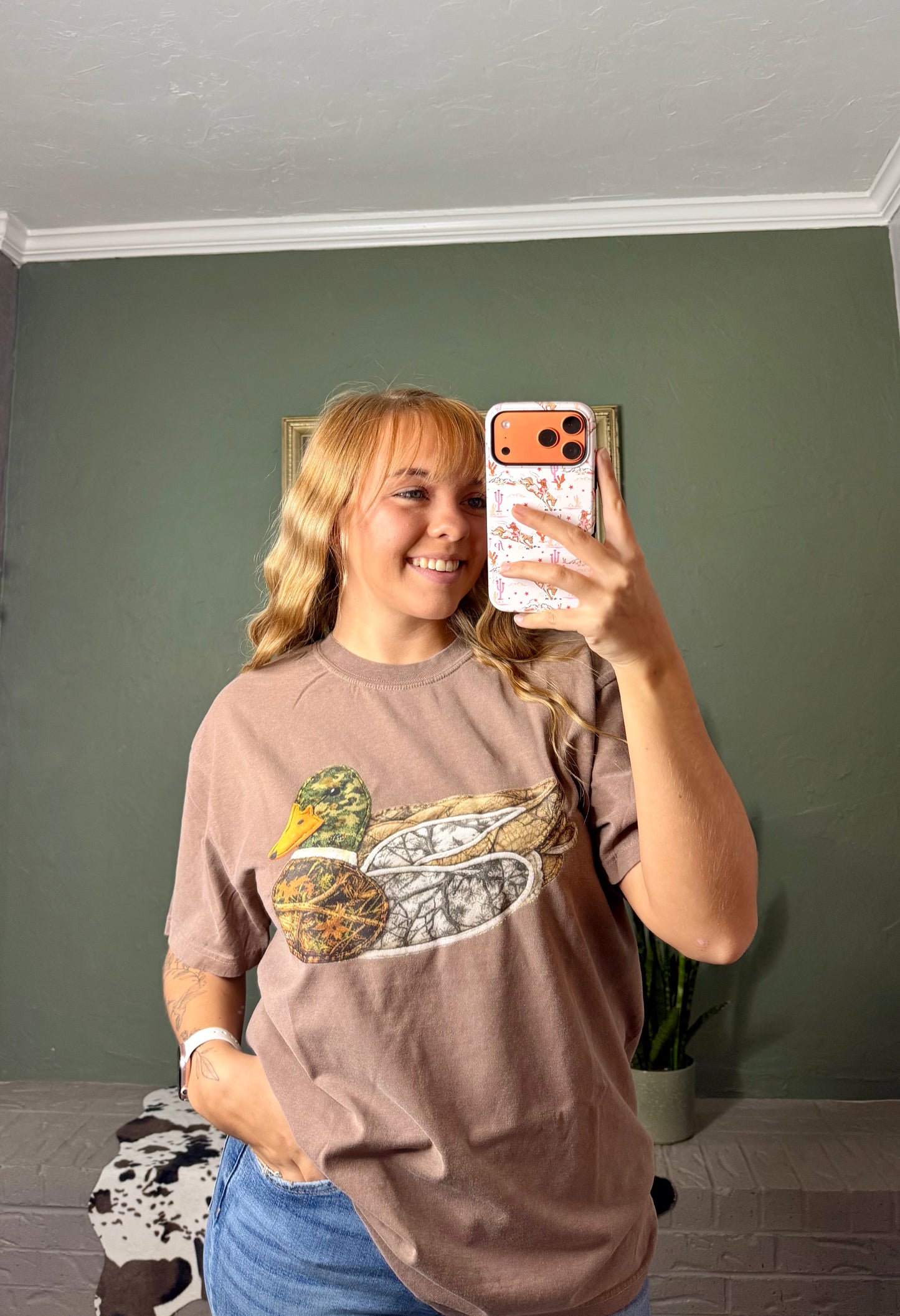 Faux Patch Camo Duck Comfort Colors Graphic Tshirt, Mallard
