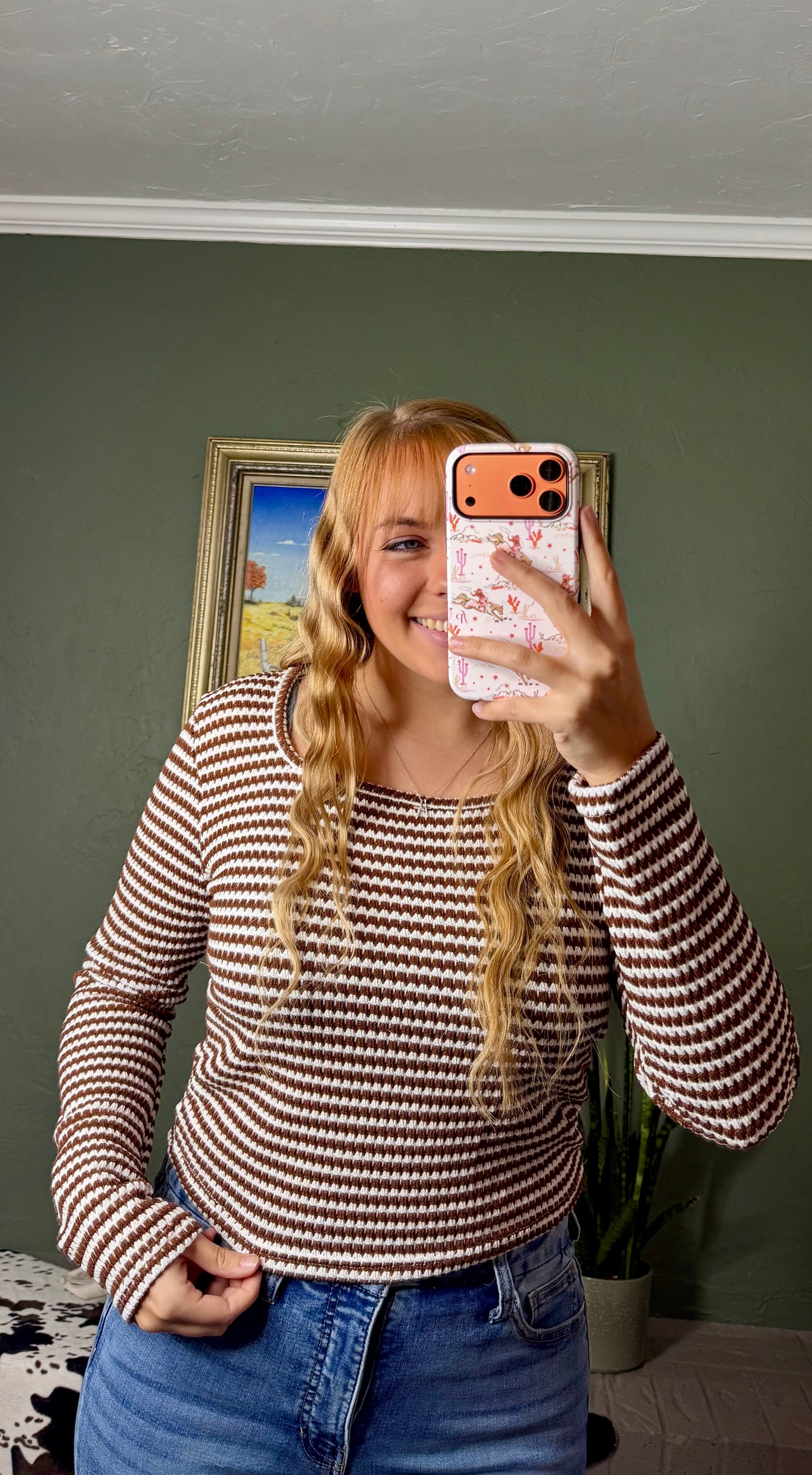 Striped Knit Top Trendy Fitted Square Neck