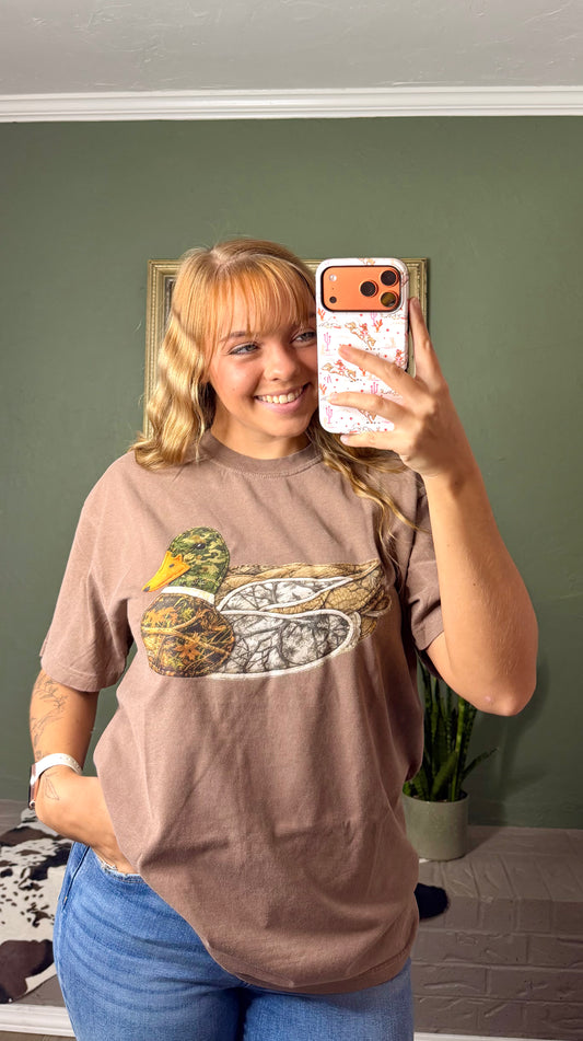Faux Patch Camo Duck Comfort Colors Graphic Tshirt, Mallard