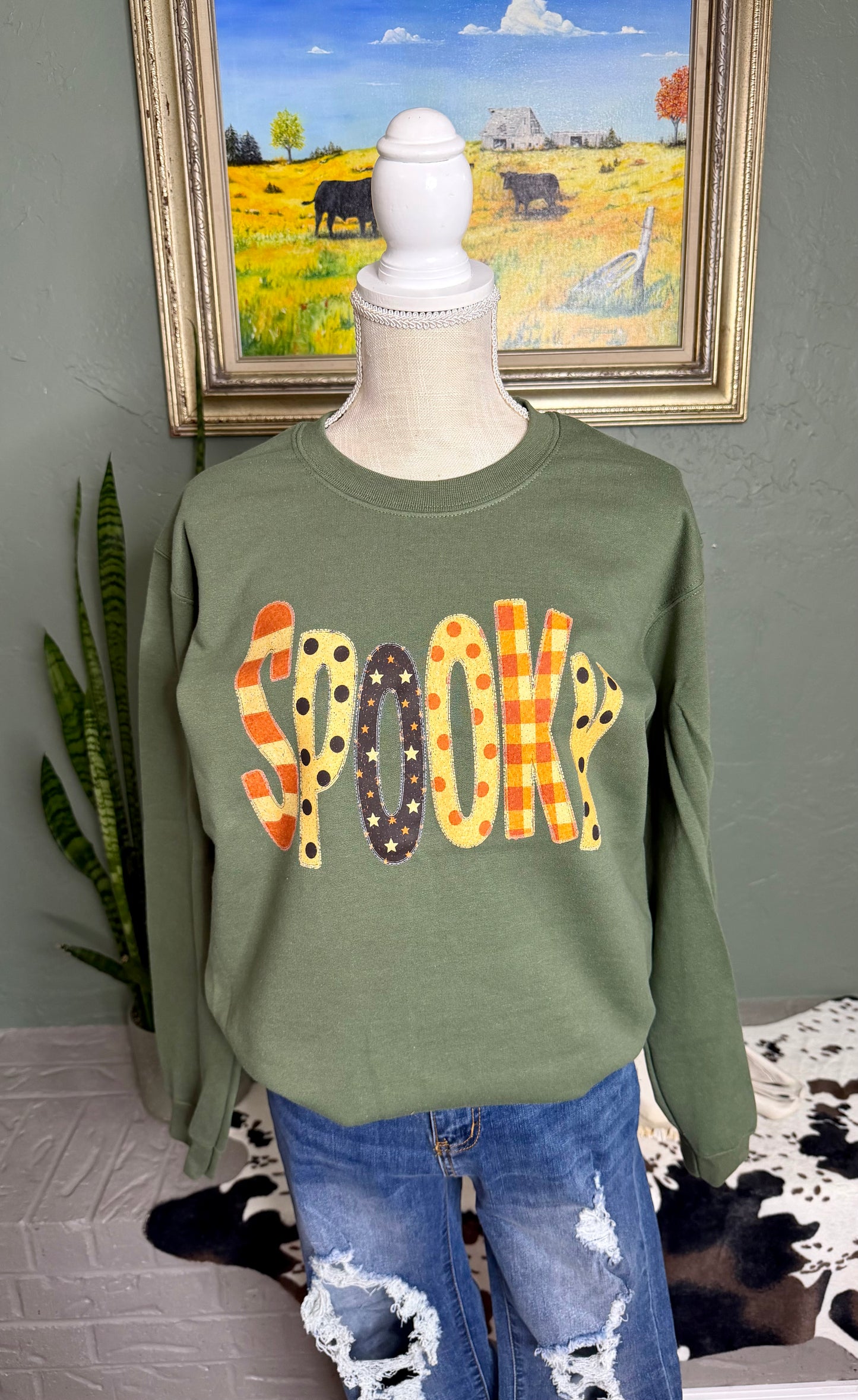 Spooky Retro Checkered Halloween Graphic Sweatshirt