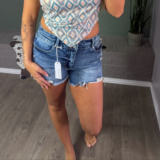 HIGH Rise Shorts W/ Frayed Hem