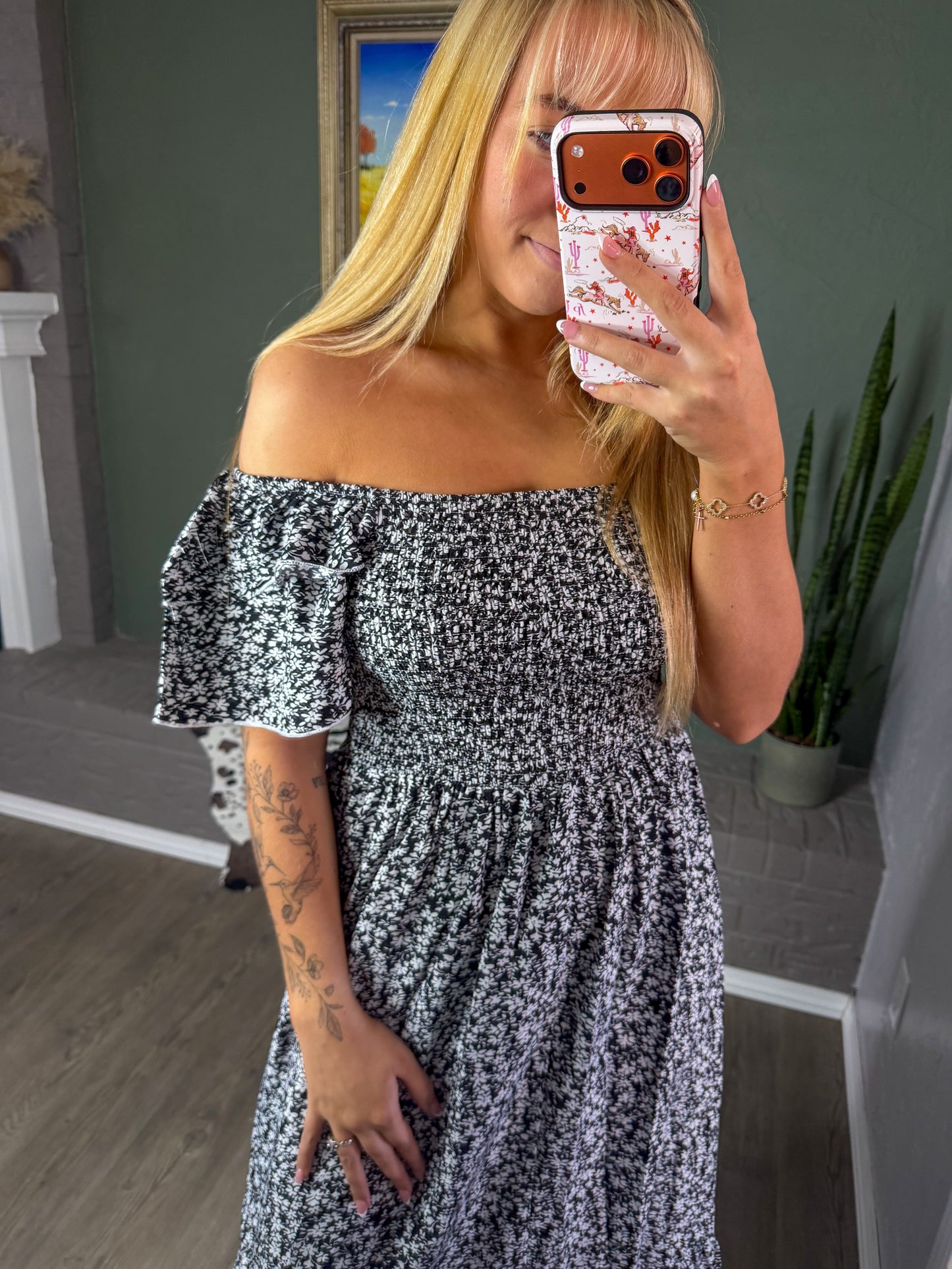 Floral Square Neck Smocked Maxi Dress