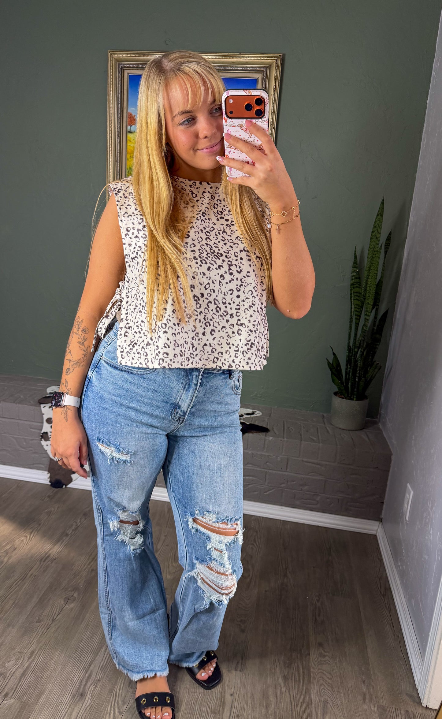 Leopard Print Knot Side Twill Vest