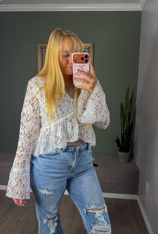 V-Neck Peplum Lace Blouse