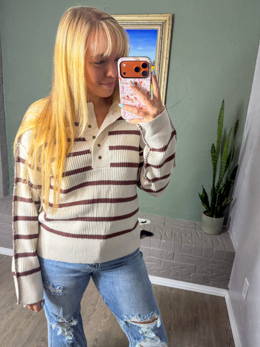 Brown Stripe Ribbed Sweater