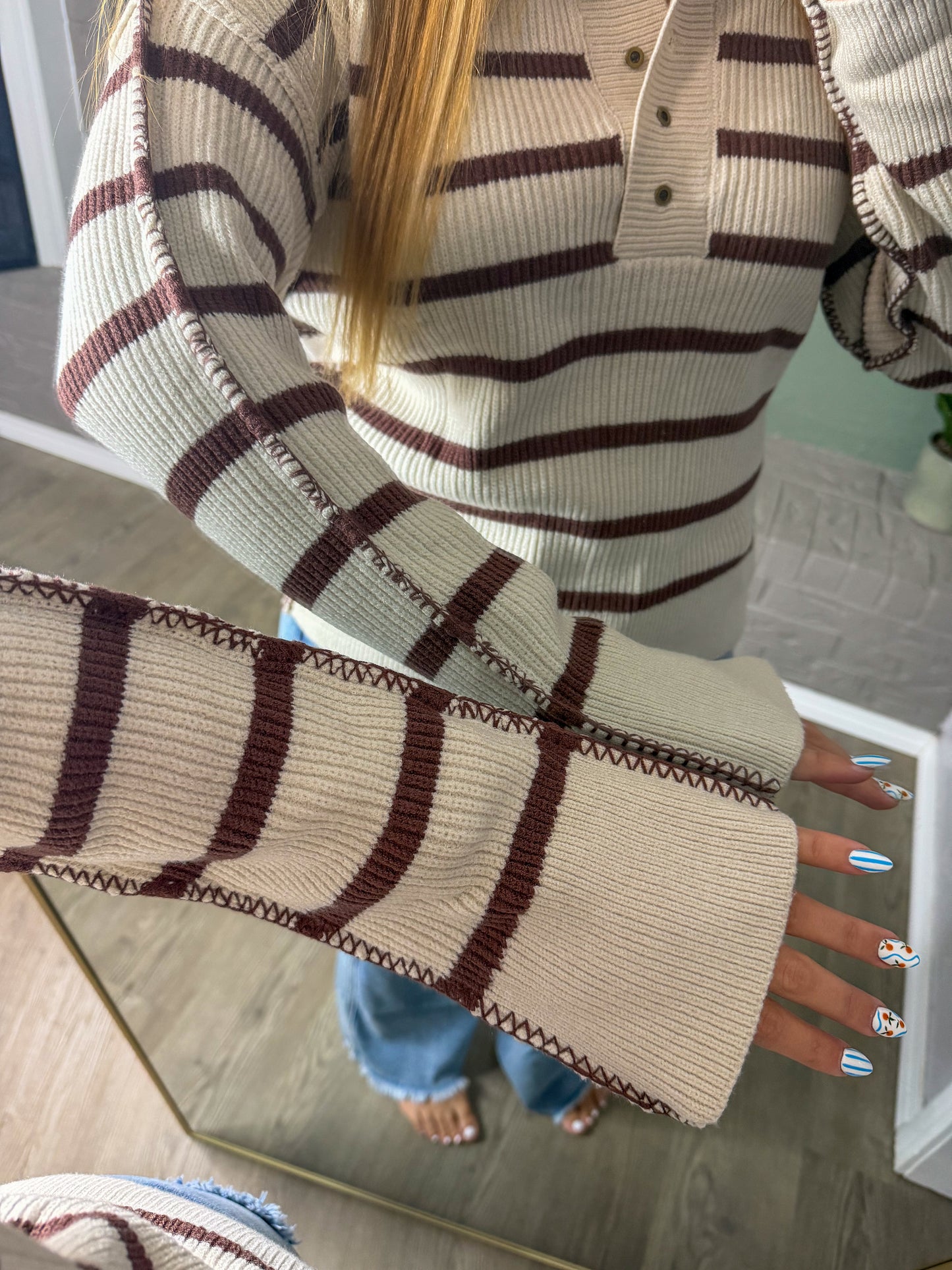 Brown Stripe Ribbed Sweater