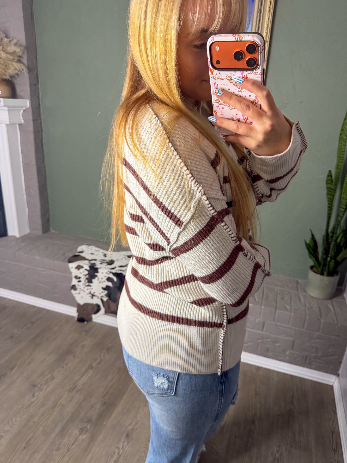 Brown Stripe Ribbed Sweater