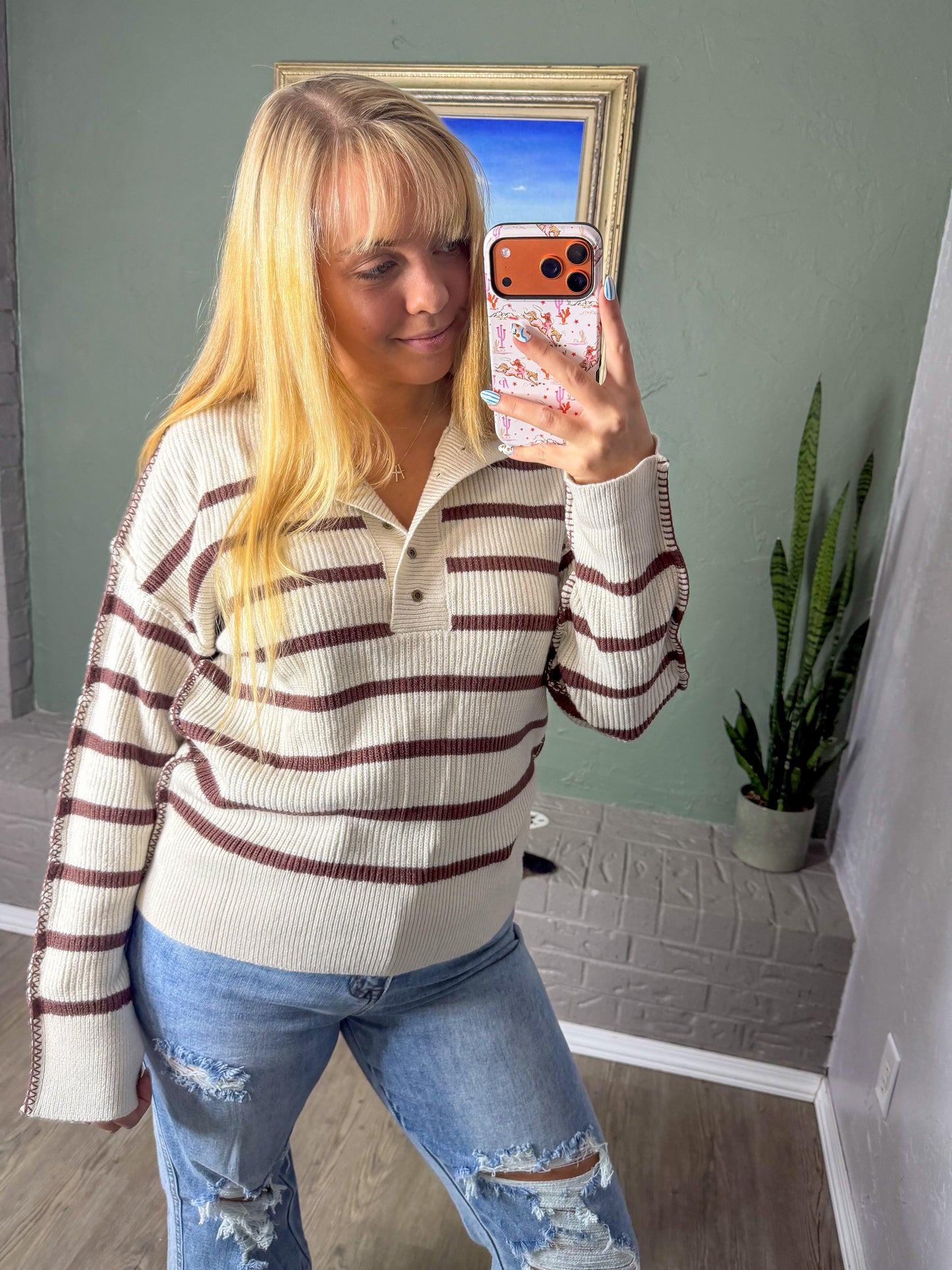 Brown Stripe Ribbed Sweater