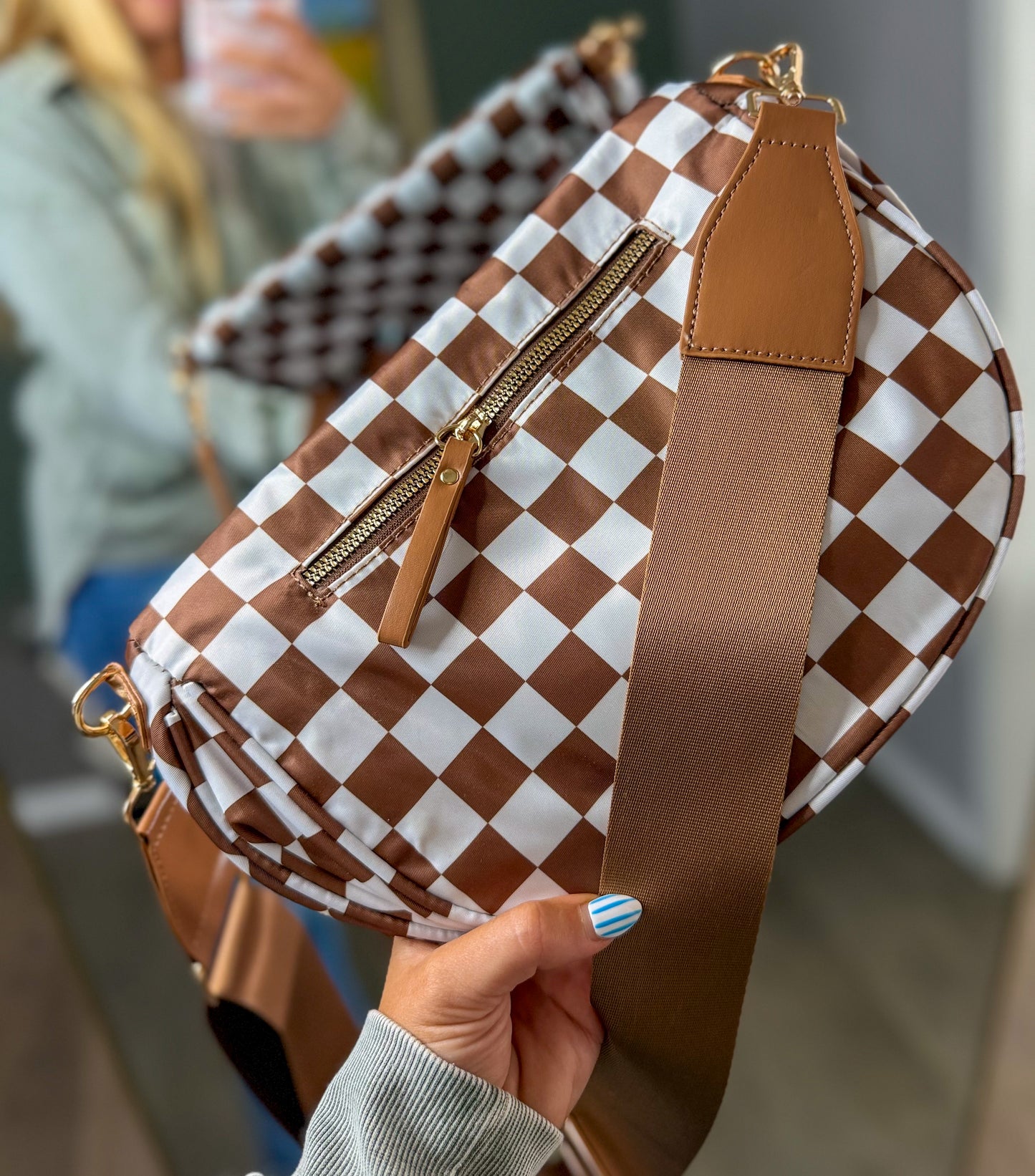 Checkered Leopard Crossbody Sling Bag