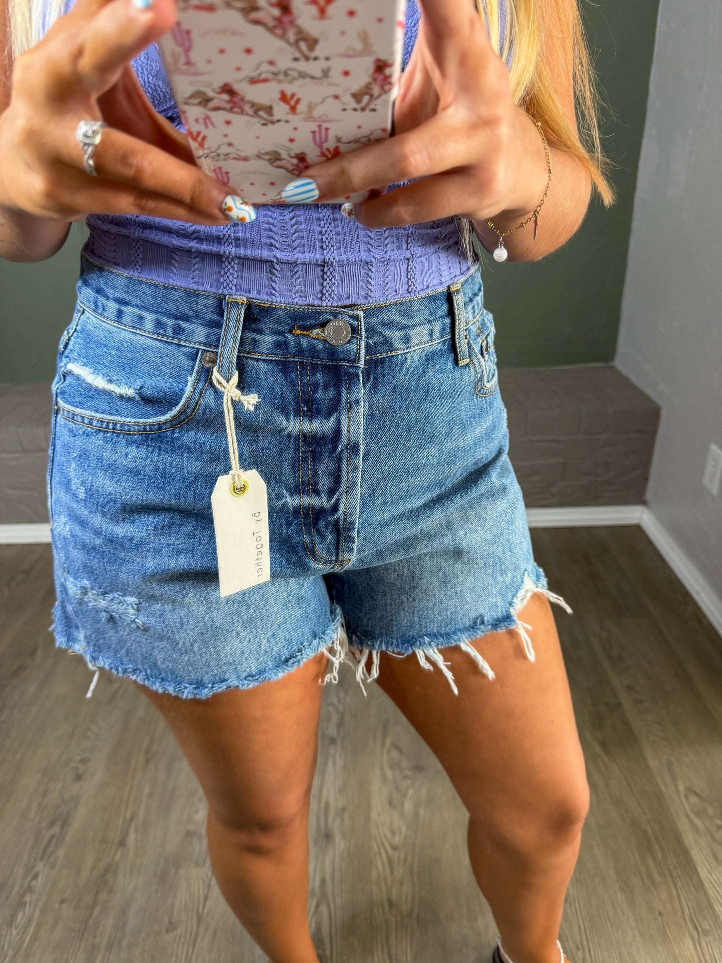 Medium Wash Distressed Denim Shorts