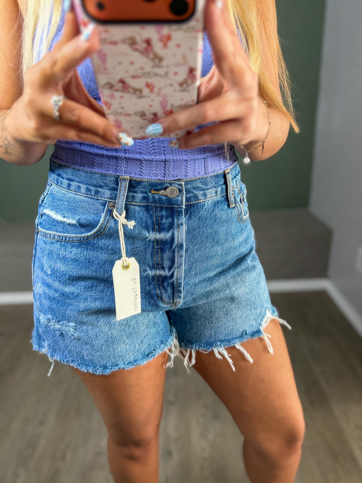 Medium Wash Distressed Denim Shorts