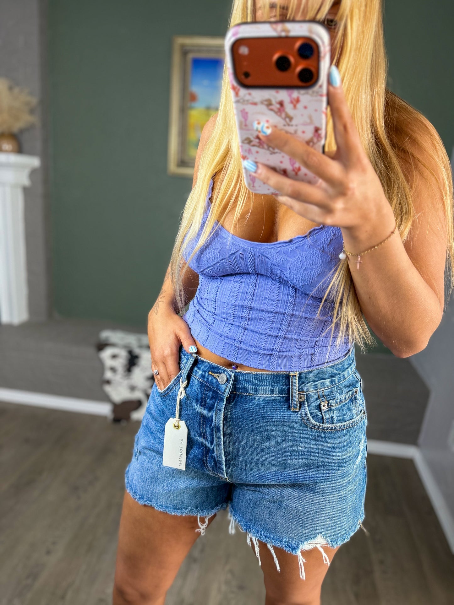 Medium Wash Distressed Denim Shorts