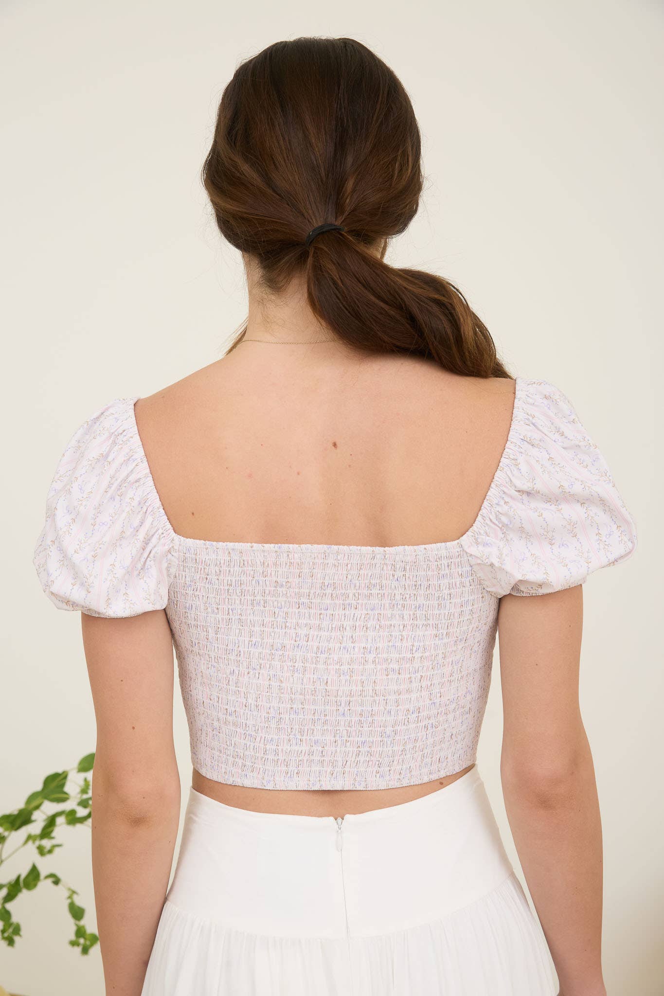 Stripe Floral Bow Pattern Sweetheart Neck Crop Top