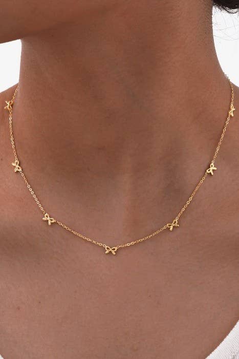 18K Gold Bow Pendant Necklace | Tarnish-Free Station Chain