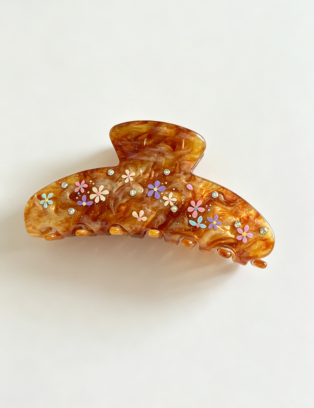 Ladies Amber Glitter Flower Rhinestones Hair Claw