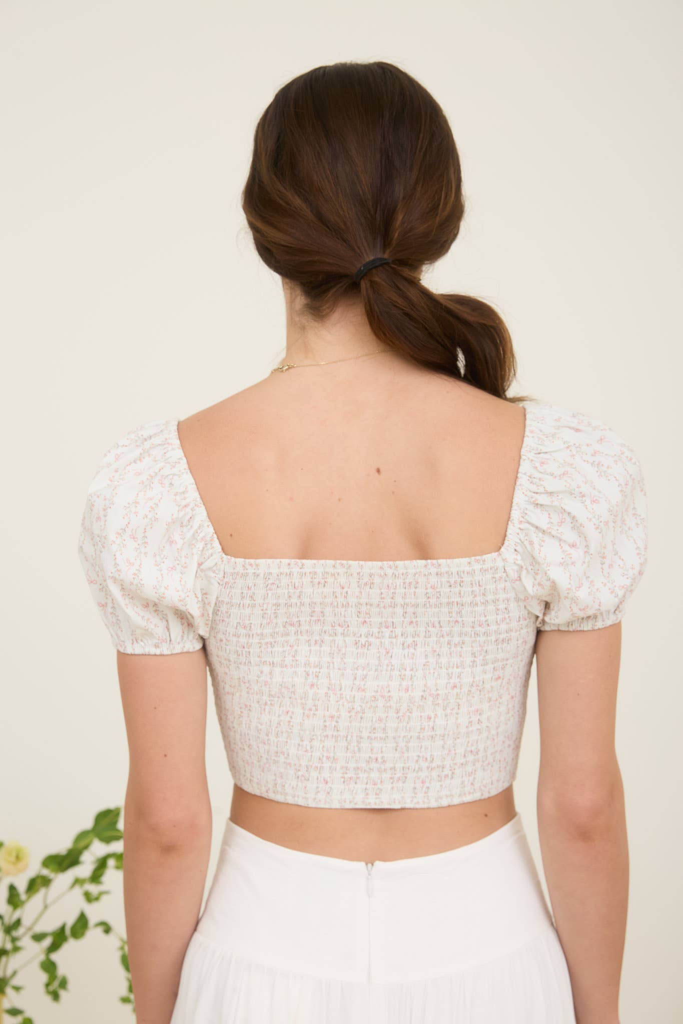Stripe Floral Bow Pattern Sweetheart Neck Crop Top