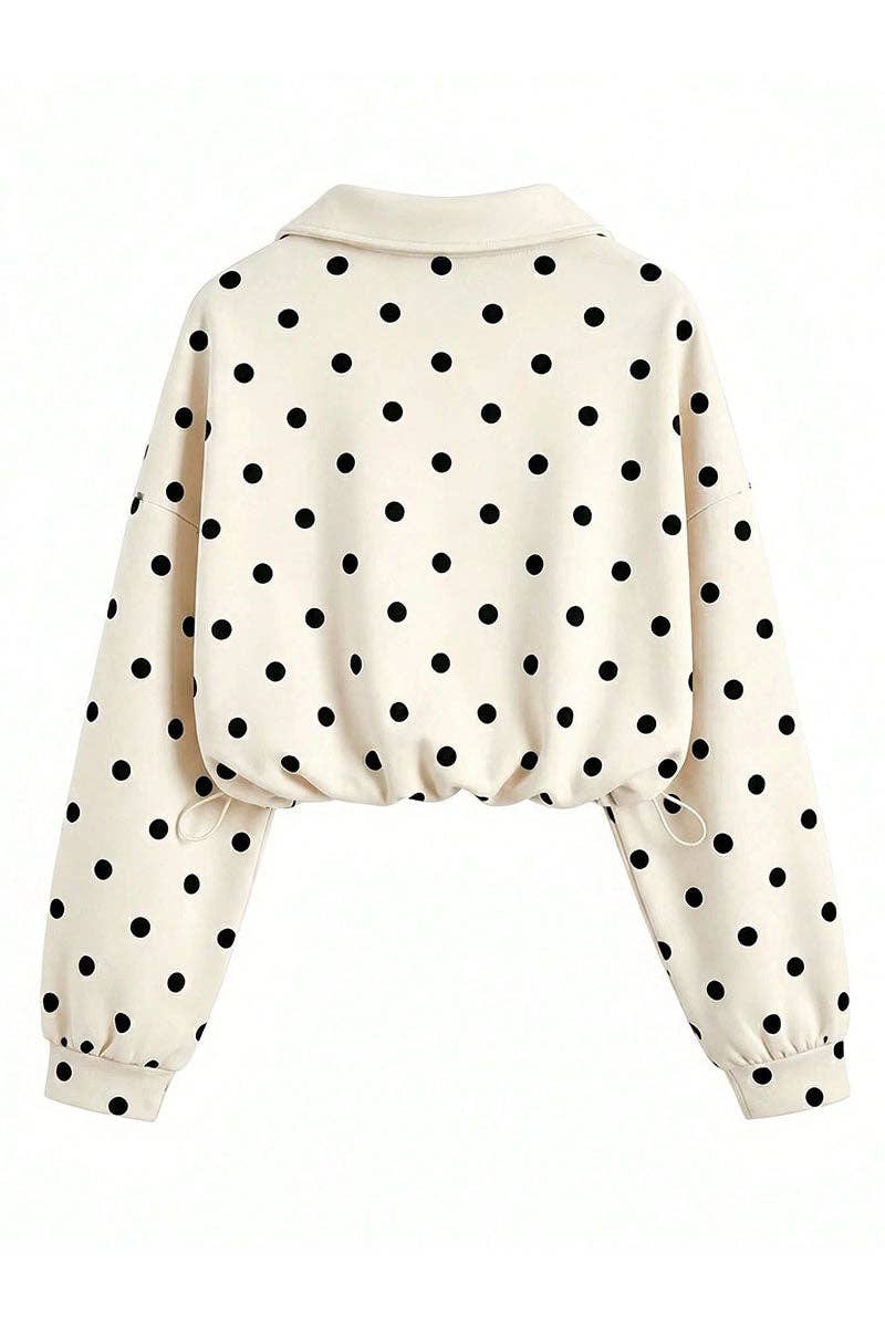 Polka Dot Half-Zip Crop Sweatshirt
