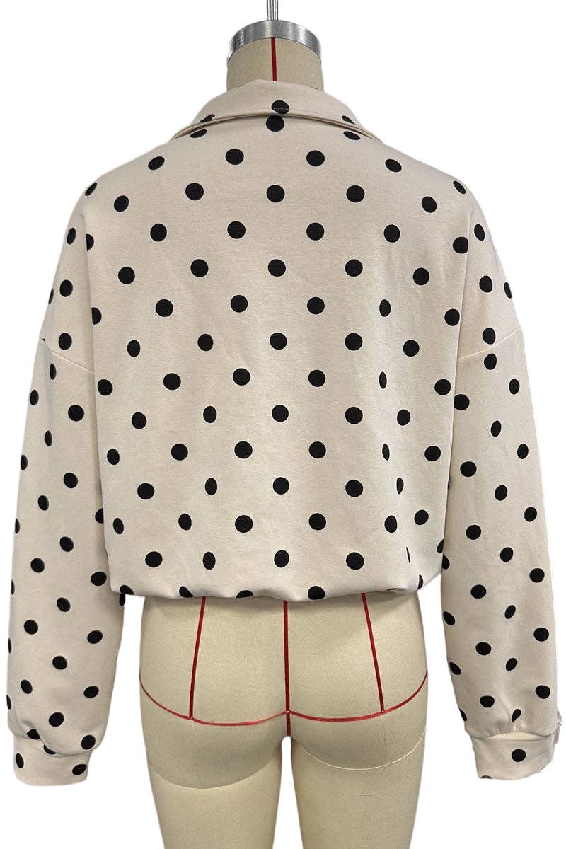 Polka Dot Half-Zip Crop Sweatshirt