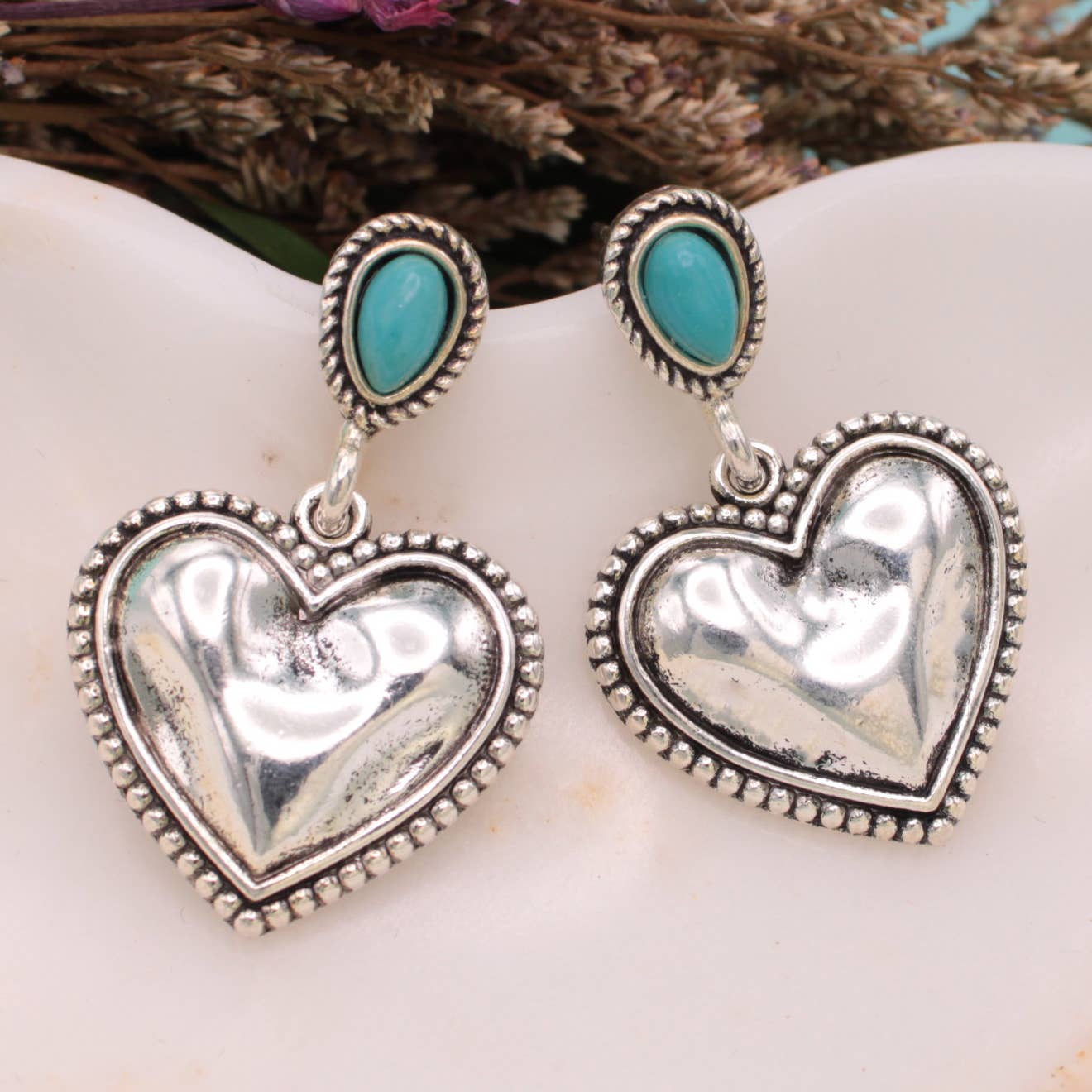 Southwest Love Silver Heart Post Earrings
