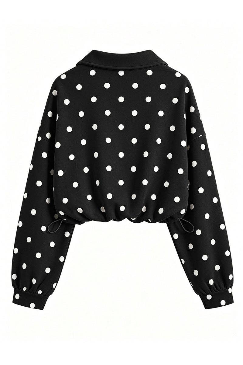 Polka Dot Half-Zip Crop Sweatshirt