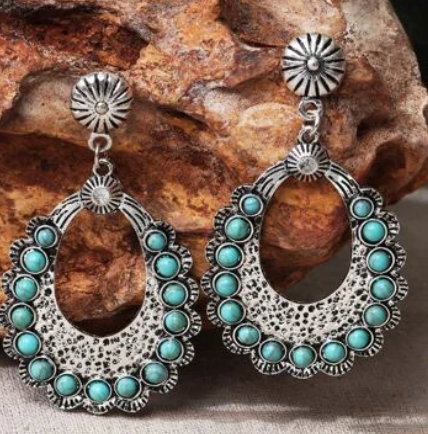 Turquoise Earrings Hollow cut out